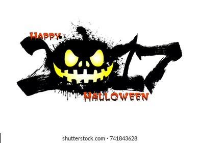 Abstract number 2017 and halloween pumpkin blots. Banner happy halloween. Vector illustration