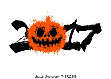 Abstract number 2017 and halloween pumpkin blots. Vector illustration