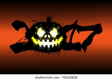 Abstract number 2017 and halloween pumpkin blots. Vector illustration