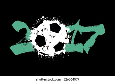 Abstract number 2017 and soccer ball blot. Vector illustration