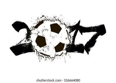 Abstract number 2017 and soccer ball blot. Vector illustration