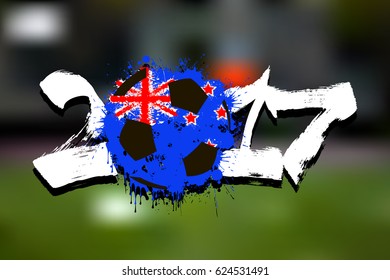 Abstract number 2017 and soccer ball painted in the colors of the New Zealand flag. Vector illustration