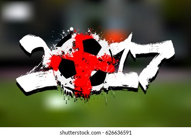 Abstract number 2017 and soccer ball painted in the colors of the England flag. Vector illustration 