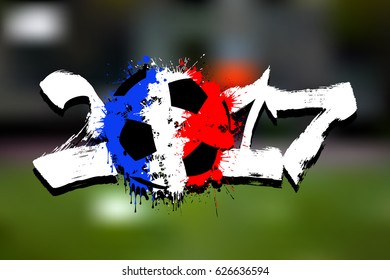 Abstract number 2017 and soccer ball painted in the colors of the France flag. Vector illustration 