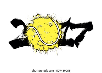 Abstract number 2017 and tennis ball blot. Vector illustration
