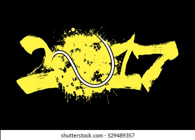Abstract number 2017 and tennis ball blot. Vector illustration