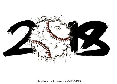 Abstract number 2018 and baseball  blot. Vector illustration