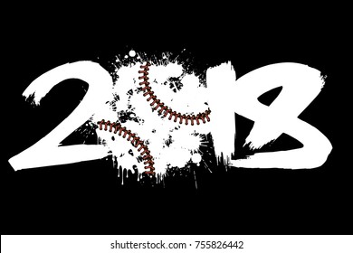 Abstract number 2018 and baseball  blot. Vector illustration