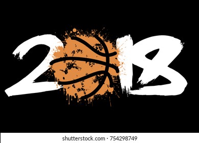 Abstract number 2018 and basketball blot. Vector illustration