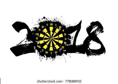 Abstract number 2018 and darts board blot. Vector illustration