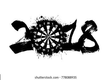 Abstract number 2018 and darts board blot. Vector illustration