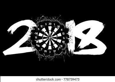 Abstract number 2018 and darts board blot. Vector illustration