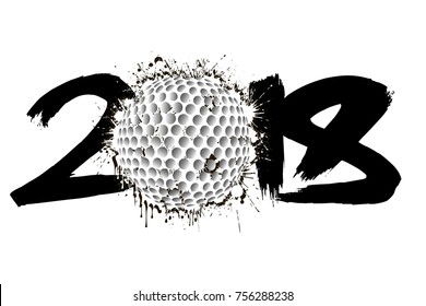Abstract number 2018 and golf ball  blot. Vector illustration