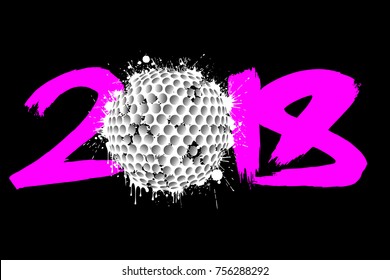 Abstract number 2018 and golf ball  blot. Vector illustration