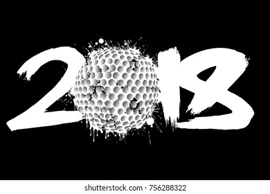 Abstract number 2018 and golf ball  blot. Vector illustration