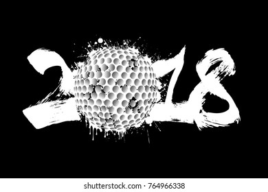 Abstract number 2018 and golf ball  blot. Vector illustration
