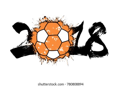 Abstract number 2018 and handball ball blot. Vector illustration