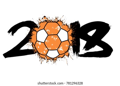 Abstract number 2018 and handball ball blot. Vector illustration