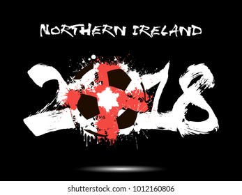 Abstract number 2018 and soccer ball painted in the colors of the Northern Ireland flag. Vector illustration