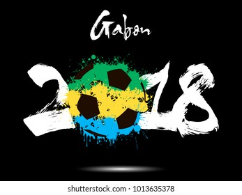 Abstract number 2018 and soccer ball painted in the colors of the Gabon flag. Vector illustration