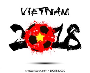 Abstract number 2018 and soccer ball painted in the colors of the Vietnam flag. Vector illustration