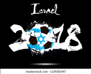 Abstract number 2018 and soccer ball painted in the colors of the Israel flag. Vector illustration