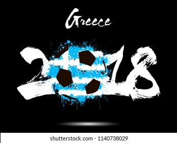 Abstract number 2018 and soccer ball painted in the colors of the Greece flag. Vector illustration