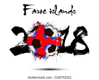 Abstract number 2018 and soccer ball painted in the colors of the Faroe islands flag. Vector illustration