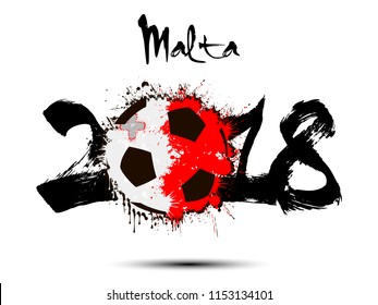 Abstract number 2018 and soccer ball painted in the colors of the Malta flag. Vector illustration