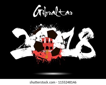 Abstract number 2018 and soccer ball painted in the colors of the Gibraltar flag. Vector illustration