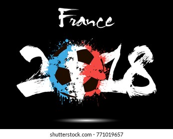 Abstract number 2018 and soccer ball painted in the colors of the  France flag. Vector illustration 