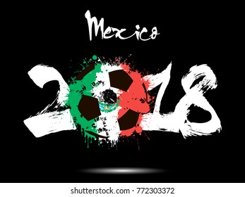 Abstract number 2018 and soccer ball painted in the colors of the Mexico flag. Vector illustration