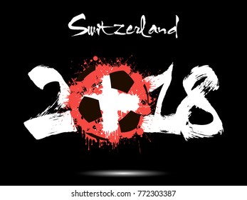 Abstract number 2018 and soccer ball painted in the colors of the Switzerland flag. Vector illustration