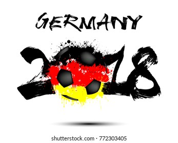 Abstract number 2018 and soccer ball painted in the colors of the Germany flag. Vector illustration