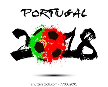 Abstract number 2018 and soccer ball painted in the colors of the Portugal flag. Vector illustration