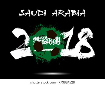 Abstract number 2018 and soccer ball painted in the colors of the Saudi Arabia flag. Vector illustration