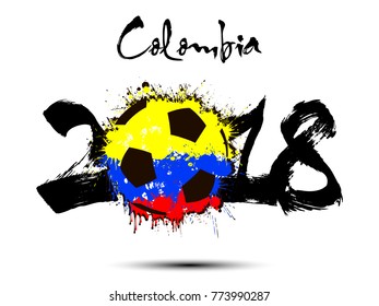 Abstract number 2018 and soccer ball painted in the colors of the Colombia flag. Vector illustration