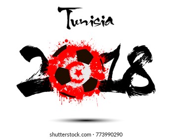 Abstract number 2018 and soccer ball painted in the colors of the Tunisia flag. Vector illustration