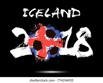 Abstract number 2018 and soccer ball painted in the colors of the Iceland flag. Vector illustration