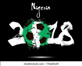 Abstract number 2018 and soccer ball painted in the colors of the Nigeria flag. Vector illustration