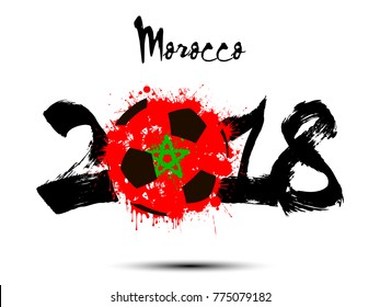 Abstract number 2018 and soccer ball painted in the colors of the Morocco flag. Vector illustration