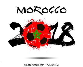 Abstract number 2018 and soccer ball painted in the colors of the Morocco flag. Vector illustration