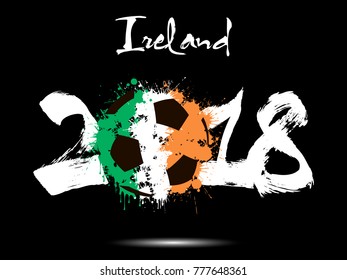 Abstract number 2018 and soccer ball painted in the colors of the Ireland flag. Vector illustration