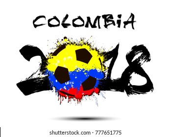 Abstract number 2018 and soccer ball painted in the colors of the Colombia flag. Vector illustration