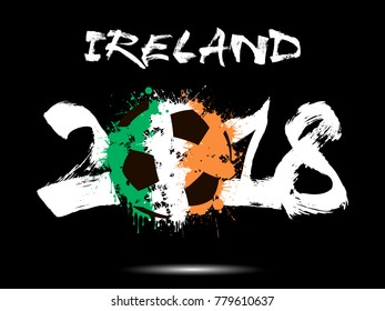 Abstract number 2018 and soccer ball painted in the colors of the Ireland flag. Vector illustration