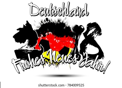 Abstract number 2018 and soccer ball painted in the colors of the Germany flag. German translation of the inscription Germany, Happy New Year. Vector illustration