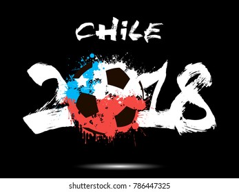 Abstract number 2018 and soccer ball painted in the colors of the Chile flag. Vector illustration