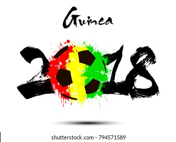 Abstract number 2018 and soccer ball painted in the colors of the Guinea flag. Vector illustration