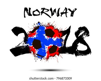 Abstract number 2018 and soccer ball painted in the colors of the Norway flag. Vector illustration