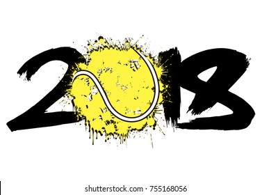 Abstract number 2018 and tennis ball blot. Vector illustration